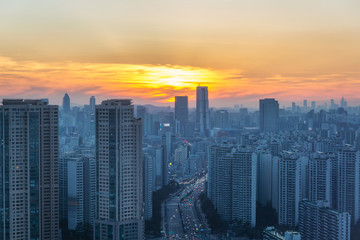 Fototapeta na wymiar Sunset view of modern city skyline in Seoul, Korea