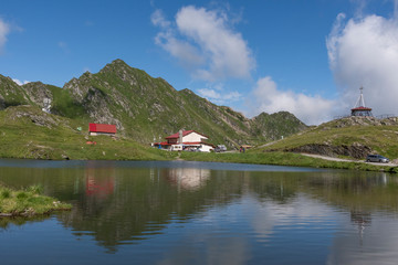 Fototapeta premium Balea Lake – The amazing glacier lake in Romania with a great landscape. transfagarasan mountains, Romania