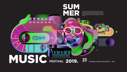 Summer Colorful Art and Music Festival Banner and Cover Template for Event, Magazine, and Web Banner.