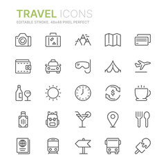 Collection of travel line icons. 48x48 Pixel Perfect. Editable stroke