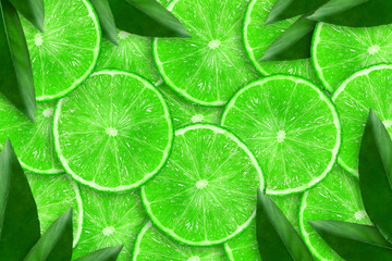 Sliced juicy lime. Close-up. Copy space. Fresh fruits. Fruit background.