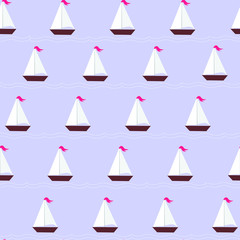 Seamless pattern with sailing ships on waves, sea theme print fabrics