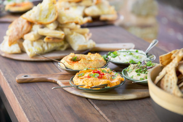 rustic dup platter served on timber boards outside