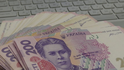 Bundle of Ukrainian money. Ukrainian hryvnia money. Stack of money