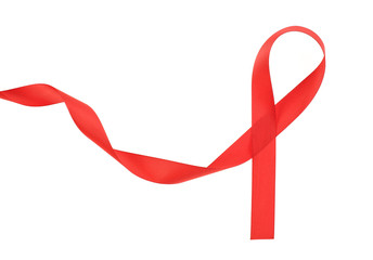 Red Awareness Ribbon with curls on white background