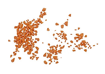 Instant coffee powder isolated on white background. Top view.