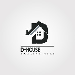House icon template with D letter, home creative vector logo design, architecture,building and construction, illustration element