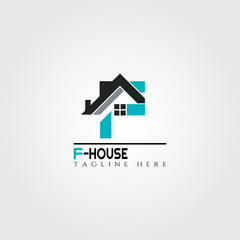 House icon template with F letter - home creative vector logo design, architecture, building and construction