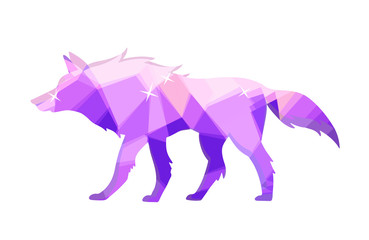 Wolf. Pink, purple. Forest inhabitant. Predator. Geometry. Simple shapes. Silhouette. Low poly