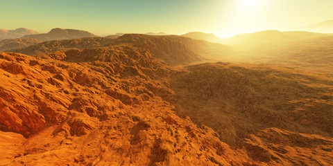 Fototapeta na wymiar Sunset on Mars. Martian landscape