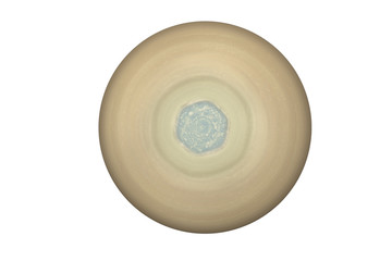 North pole of Saturn planet of solar system isolated on white background.Saturn's hexagon. Elements...