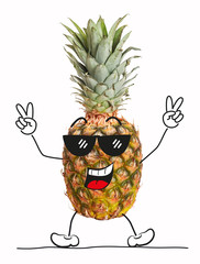 Pineapple with cartoon characters