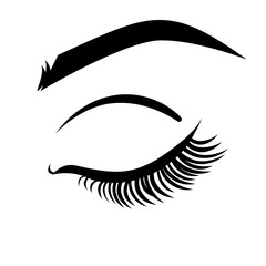 Closed eye with lashes. Eyelash extension logo.