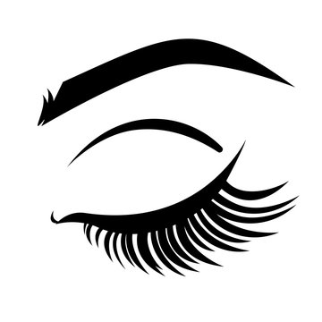 Closed eye with long lashes. Eyelash extension logo.
