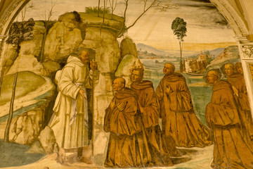 Fresco in Abbey of Monte Oliveto Maggiore, Siena, Tuscany - Italy - obrazy, fototapety, plakaty