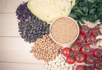 Food ingredients containing a large amount of zinc. Healthy diet.