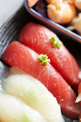 Fresh raw tuna sushi with wasabi 