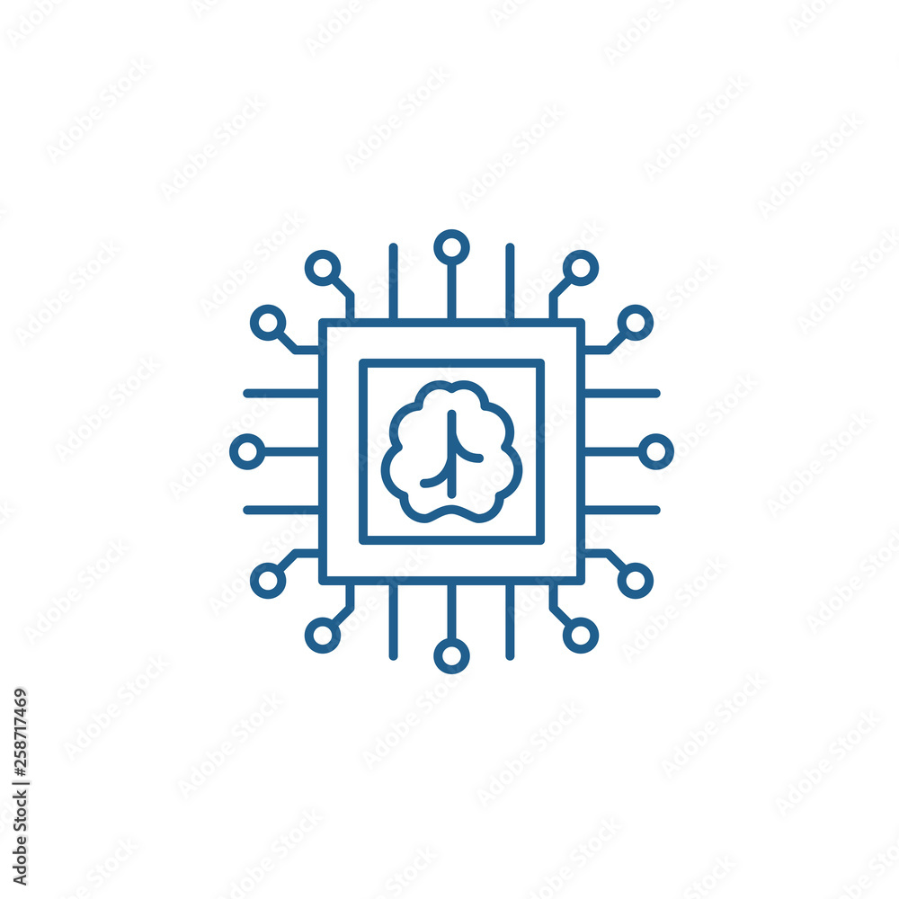 Poster artificial intelligence technologies line concept icon. artificial intelligence technologies flat ve