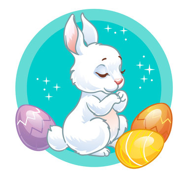 Easter bunny with Easter eggs. Spring vector design.