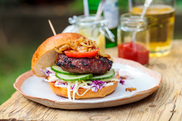 Beef burger with salad