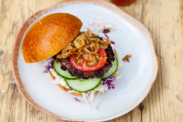 Beef burger with salad