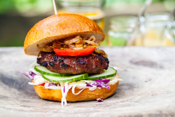 Beef burger with salad