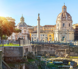 Trajan's Column and Santa Maria di Loreto church, Rome, Italy
