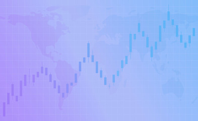 Chart of forex candles, stock market. Purple background with grid. Registration of trade on the stock exchange, advertising, banners. The candlestick chart is going up, a growing trend.