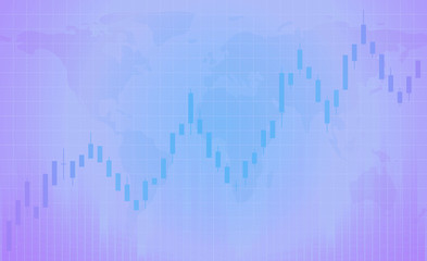 Chart of forex candles, stock market. Purple background with grid. Registration of trade on the stock exchange, advertising, banners. The candlestick chart is going up, a growing trend.