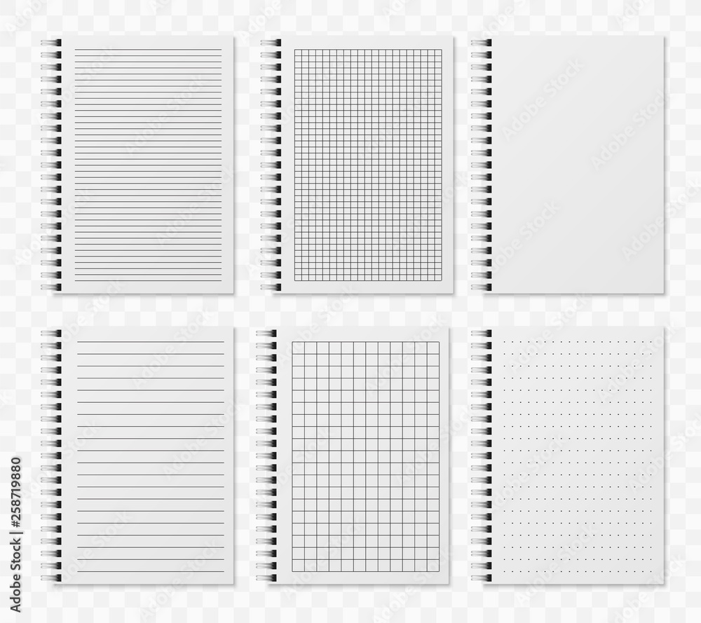 Aufkleber realistic line notobooks. blank padded diary sketchbook with dots and lines for writing and paiting 