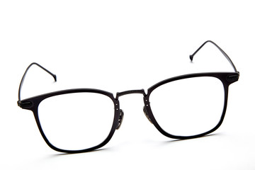 Black frame flat glasses white background