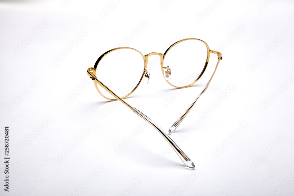 Sticker golden border glasses on white background