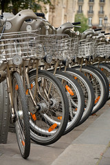 Naklejka na ściany i meble Parking of bicycles on the streets of Paris
