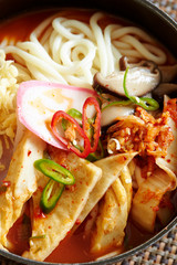 Korean spicy udon noodle with fish cake