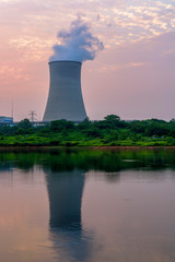 Obraz na płótnie Canvas At dusk, the thermal power plants , tops of cooling towers of atomic power plant