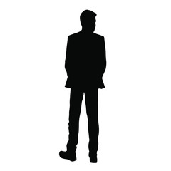 Vector silhouette of one man standing, business people, black color isolated on white background