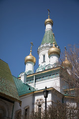 Close up of the golden domes of the Russian Church in Sofia, Bulgaria.