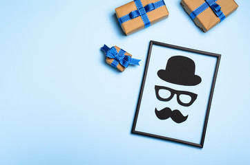 Father's Day Concept, Male Silhouette, Mustache, Glasses and Hat, Intelligent Man