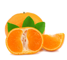 Tangerine and slices isolated on a white background.