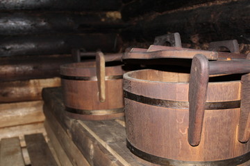 wooden tubs for water in the bath