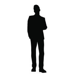 Vector silhouette of one man standing, business people, black color isolated on white background