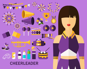 cheerleader concept background. Flat icons.