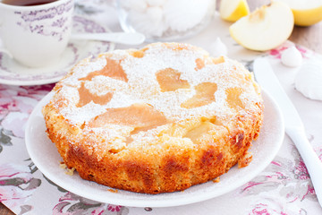 Vegan Apple Pie on a white plate, selective focus