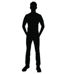 Vector silhouette of one man standing, business people, black color isolated on white background