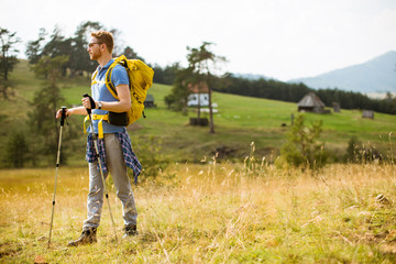 Fototapeta premium Active healthy man hiking at nature