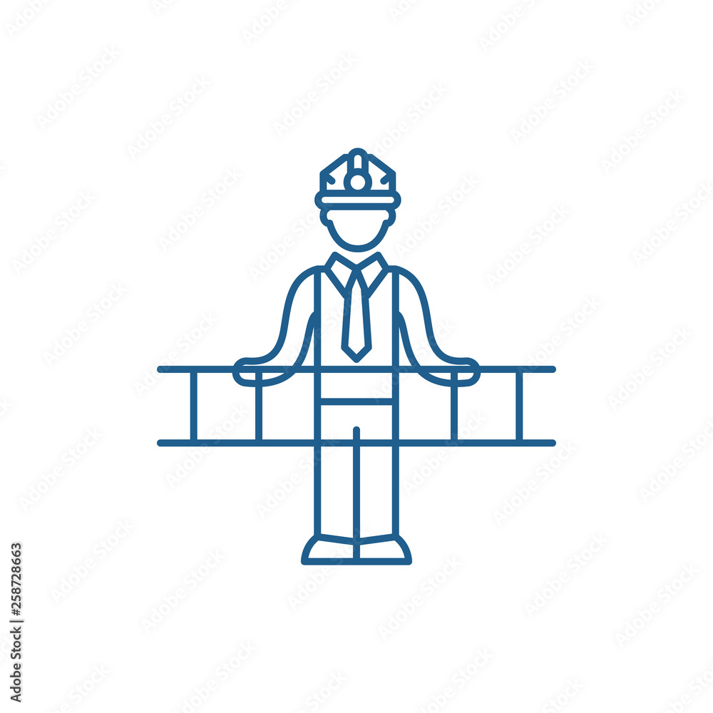 Poster engineering solution line concept icon. engineering solution flat vector website sign, outline symbo