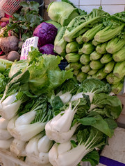 Fresh vegetables at  market in Hong Kong