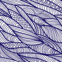 Vector seamless abstract hand-drawn pattern, waves background. Handdrawn ornament lace backdrop. Can be used for wallpaper, pattern fills, web page background,surface textures etc