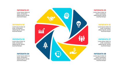 Vector cycle infographic. Diagram with 8 options or steps. Presentation slide.