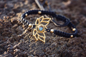Macrame bracelet with sacred geometry and gemstone